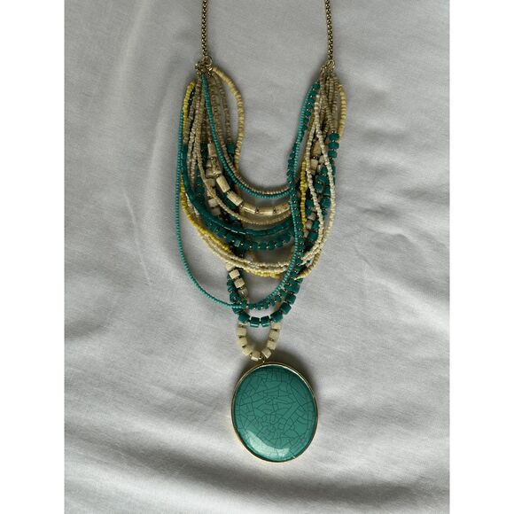 Chico's Turquoise Pendant Multi-strand Beaded Adjustable Statement Necklace - Picture 3 of 6